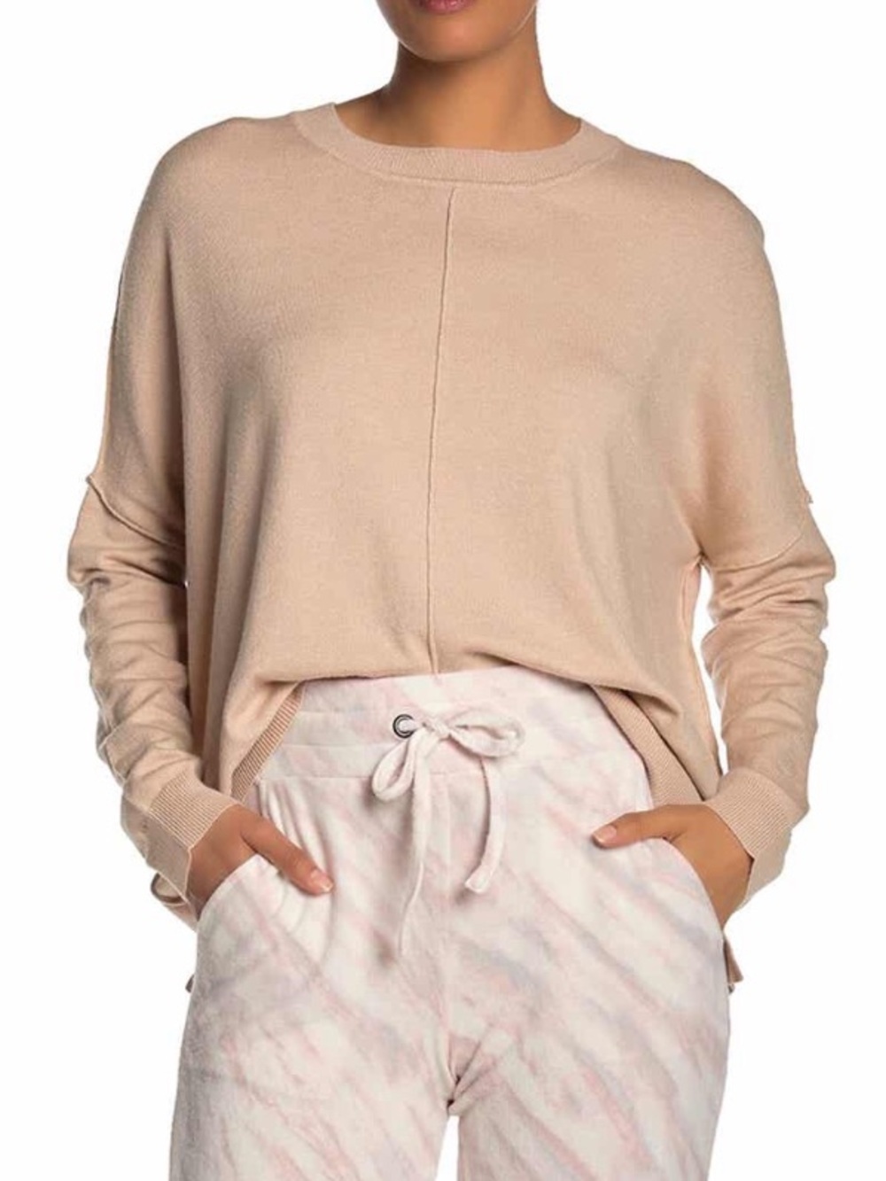 Adyson Parker Slouch Seamed High/Low Hem Knit Crewneck Sweater